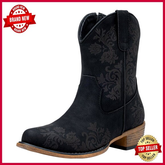 Shoes - Western Cowgirl Ankle Boots Square Toe Zipper Casual Classic Block Heel